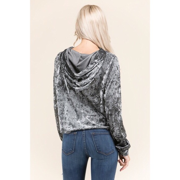 NWT - Charcoal Velvet Hooded Sweatshirt - Picture 5 of 7